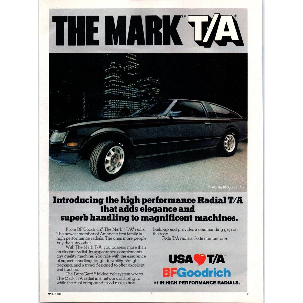 1980 BF Goodrich Tires BFG Toyota Supra Vintage Print Ad Man Cave 80s Wall Art